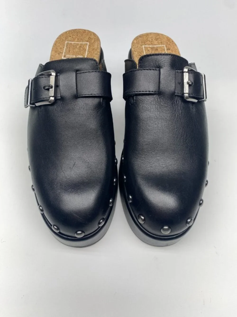 Dolce Vita Women's Black Yevan Buckled Studded Platform Clogs Sz 7
